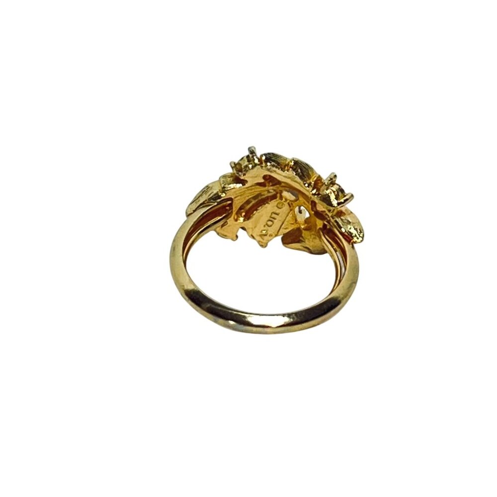Avon Gold Tone, Faux Opal and Clear Rhinestone Adjustable Statement Ring (462) - Picture 3 of 6